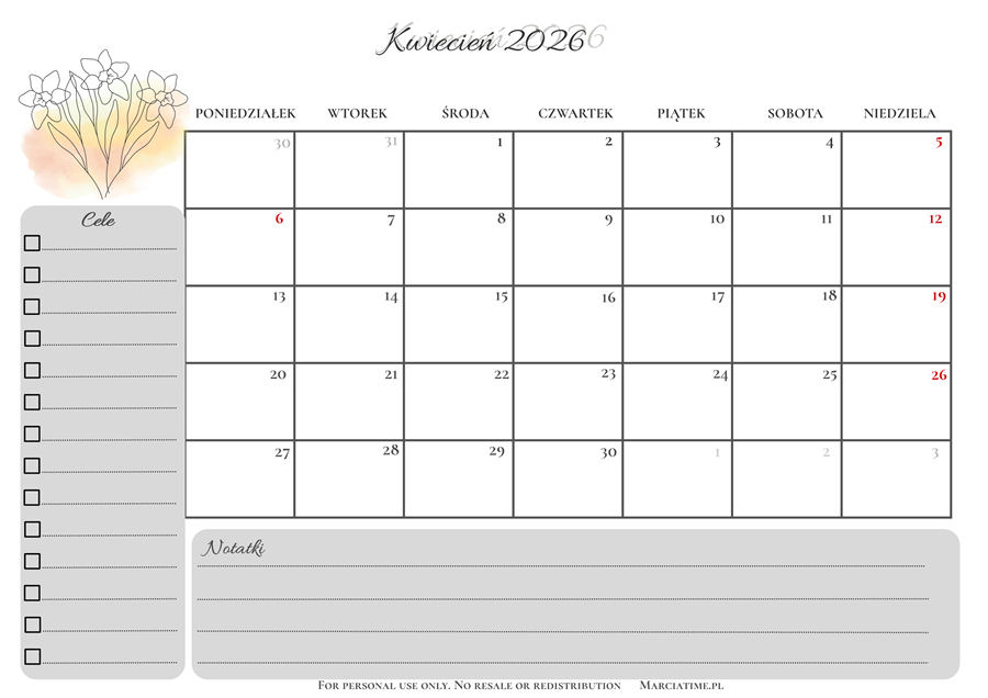 Planer na kwiecień 2026 do druku